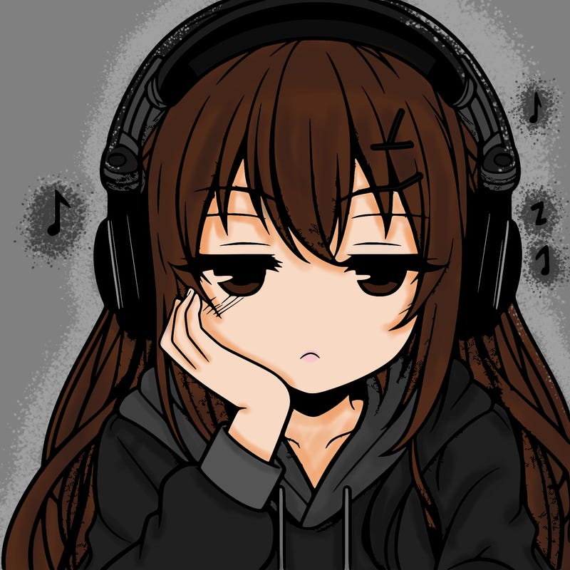 tired anime girl with head phones