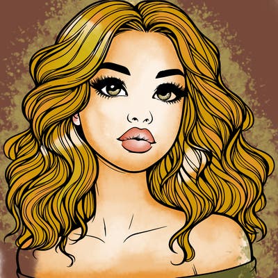 realistic girl with wavy hair and lips