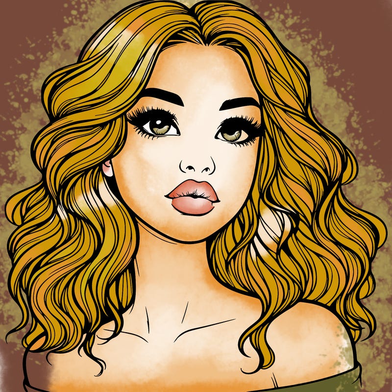 realistic girl with wavy hair and lips