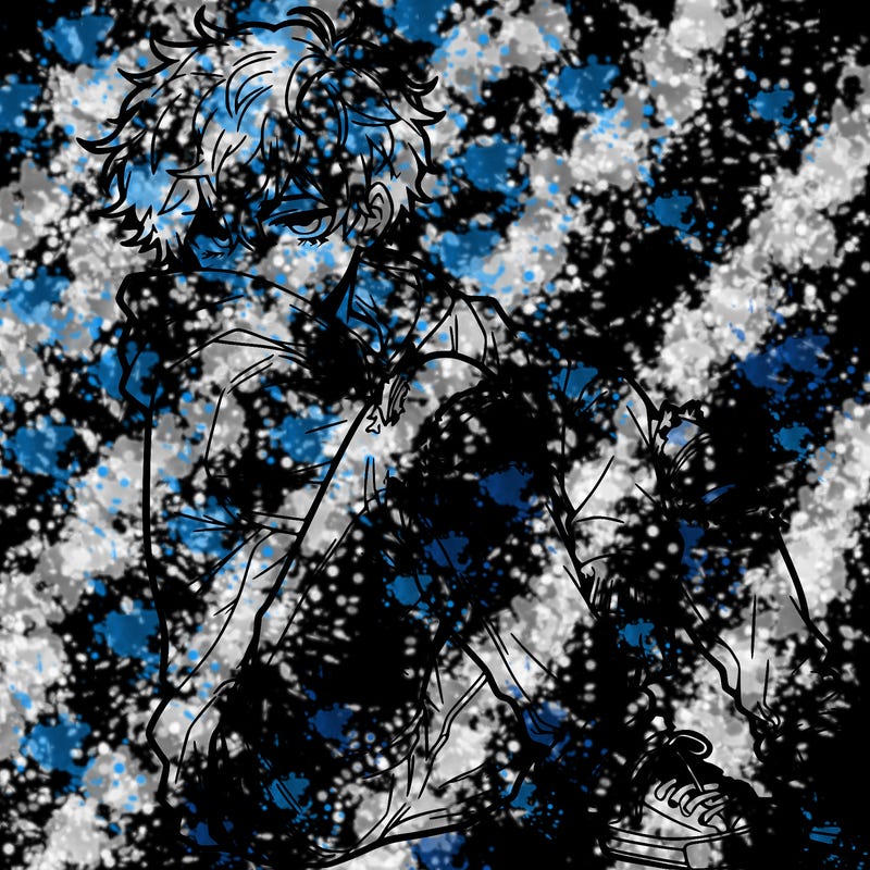 a male hoddie ripped jeans messy hair anime