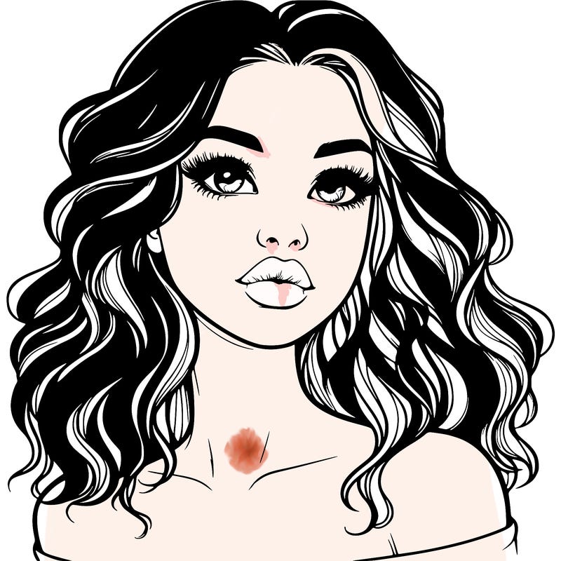 realistic girl with wavy hair and lips