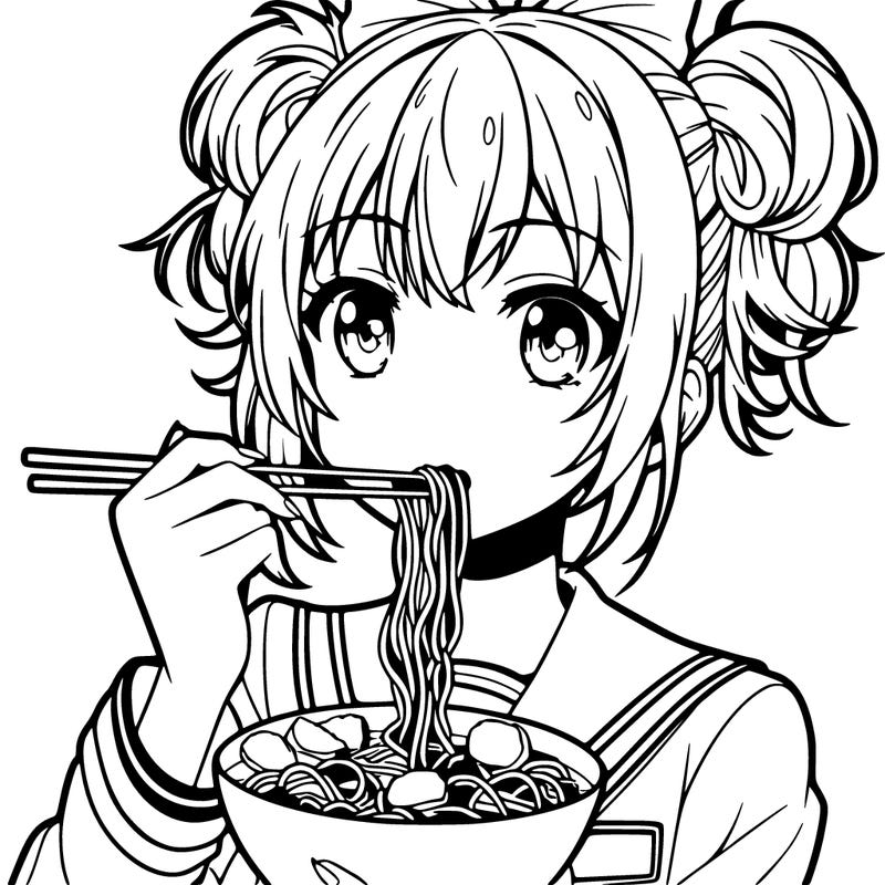 anime girl eating noodles