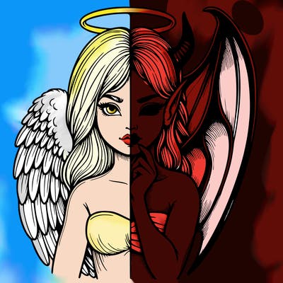 realistic angel half demon