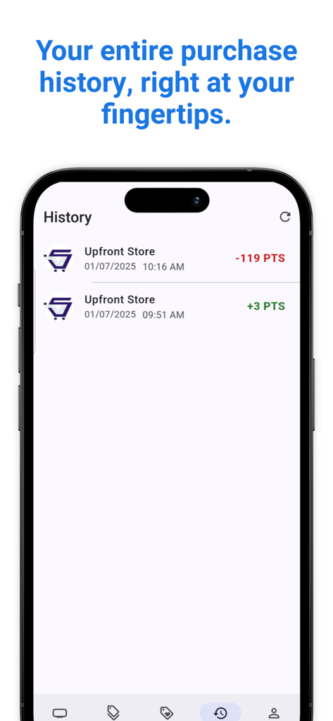 Super Value FS - Mobile app interface showing the transaction history and loyalty points for Super Value FS.