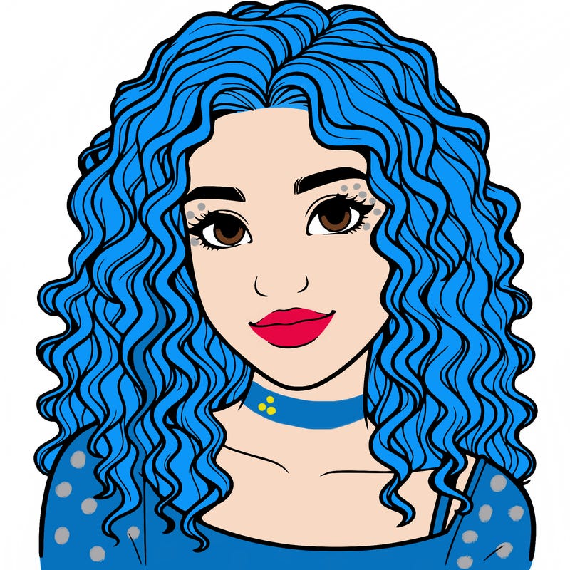 realistic, teenage girl with curly hair
