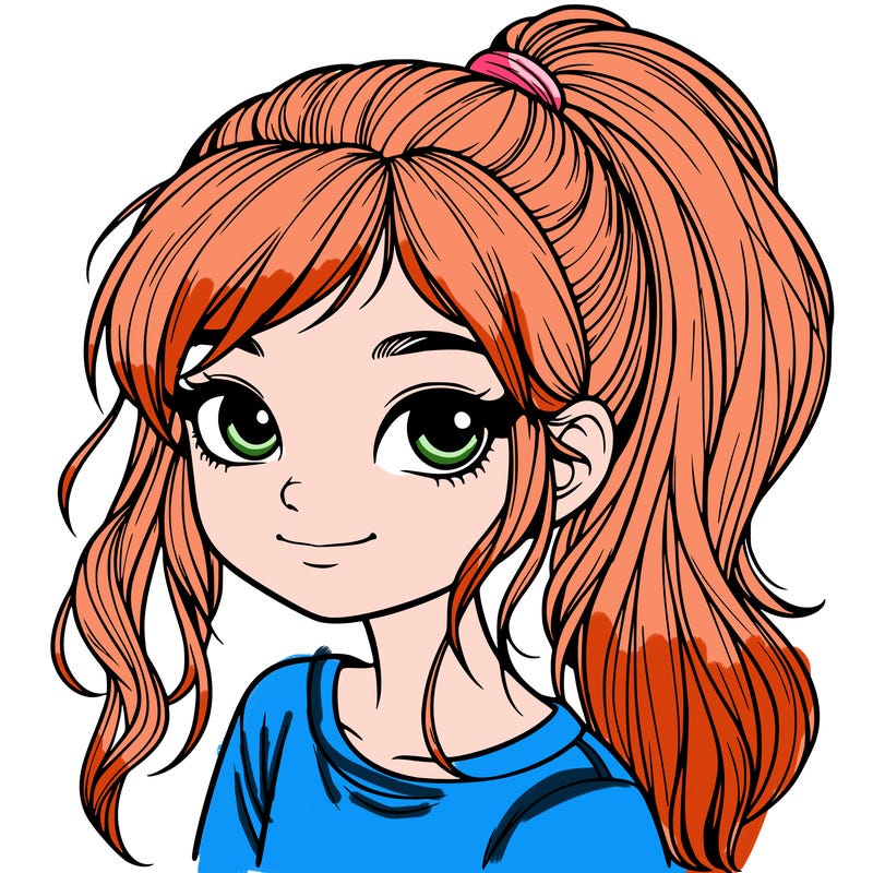 realistic girl with ponytail