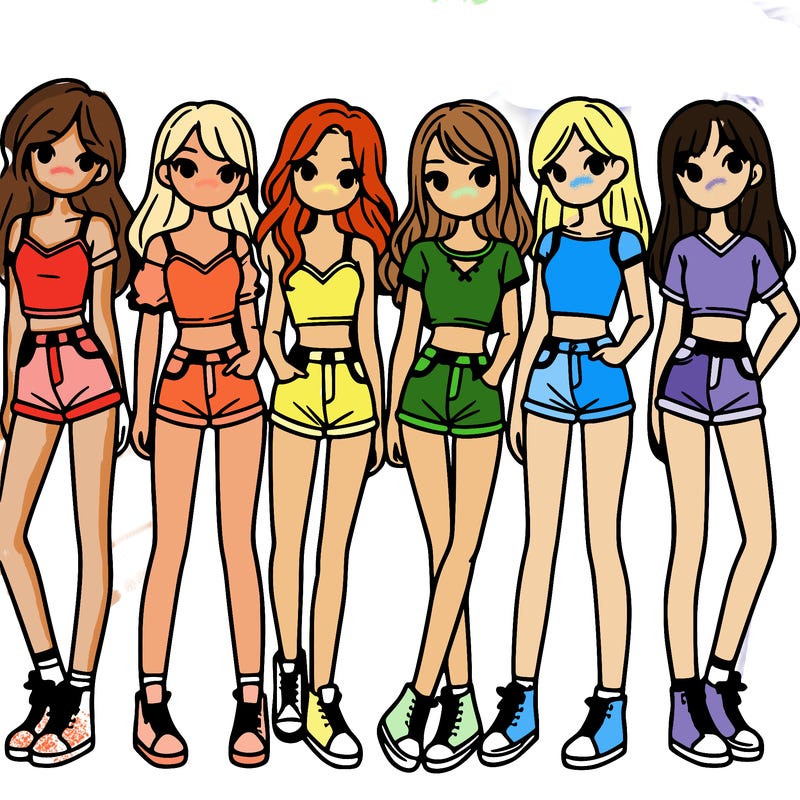 a group of girls wearing crop tops and shorts