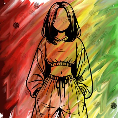 realistic girl faceless with baggy pants and a crop top