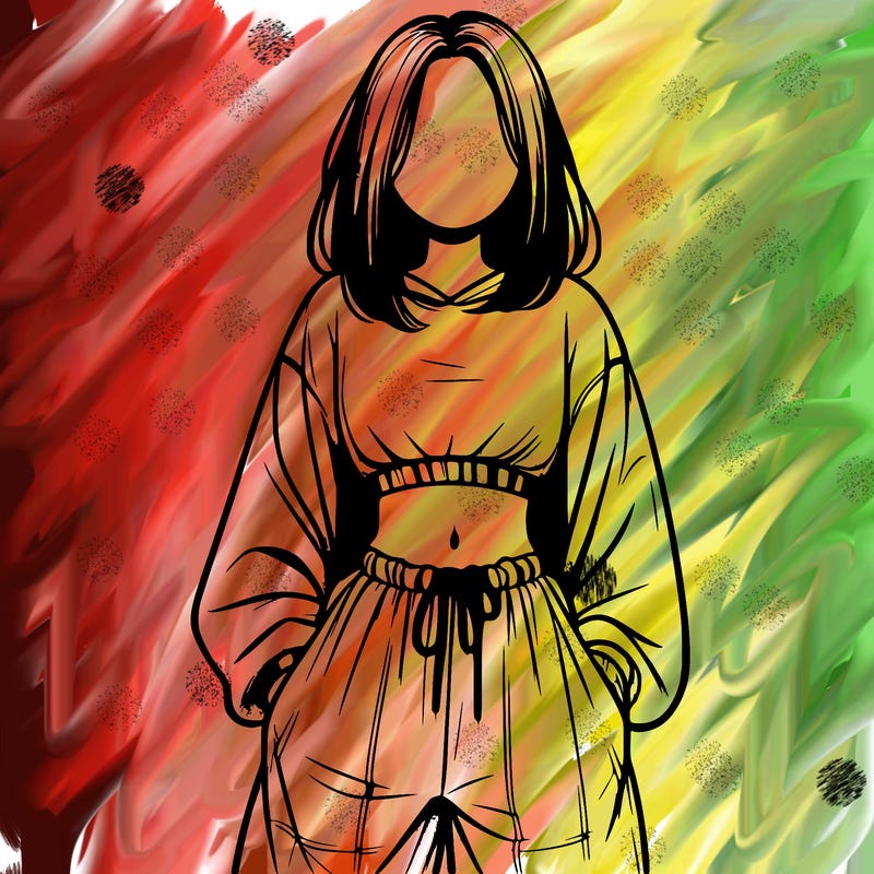 realistic girl faceless with baggy pants and a crop top