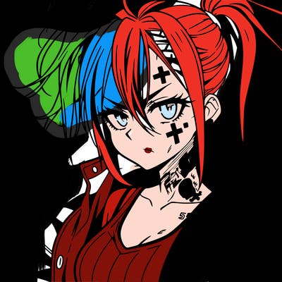 badass anime girl with scar and tattoos