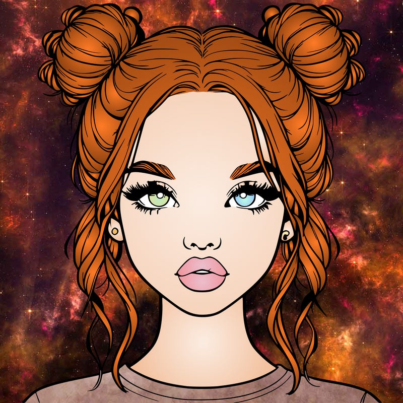 realistic girl with two buns in hair and lips