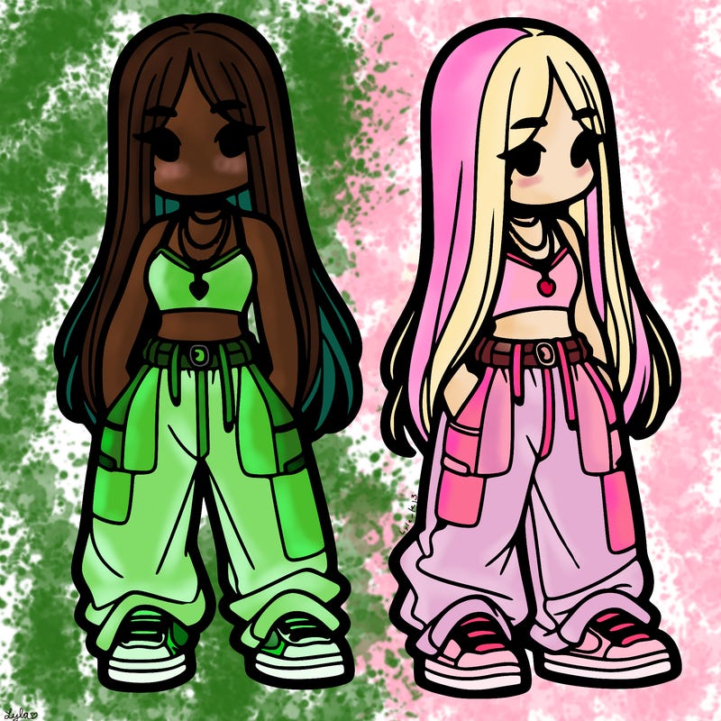 girl in baggy pants crop top and long hair