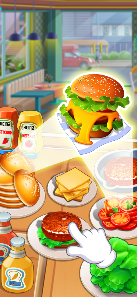 Happy Cooking : Cooking Game - Assembling a double cheeseburger in the Happy Cooking mobile restaurant game