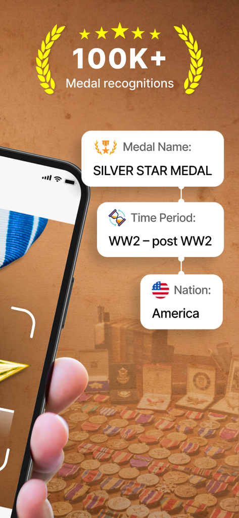 Medal Identifier by Picture - Mobile app identifying a US Silver Star Medal from the World War Two era