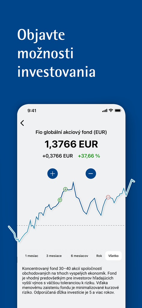 Gráfico de desempenho de investimentos do aplicativo móvel Fio Smartbanking SK