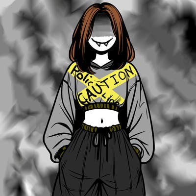 realistic girl faceless with baggy pants and a crop top