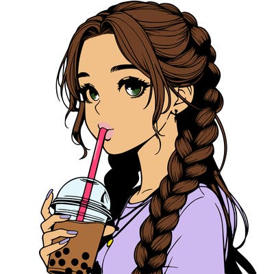 realistic girl with braided hair drinking boba