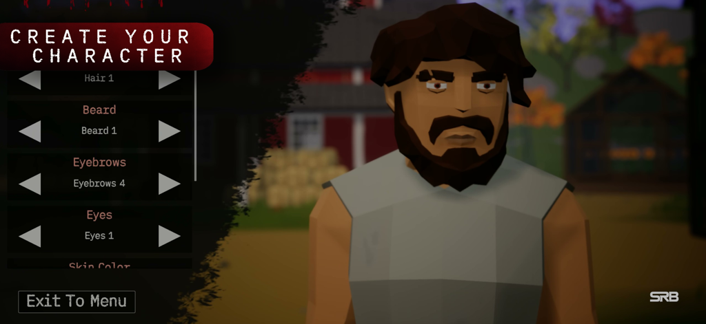 FateZ: Zombie Survival - Pantalla de creación de personaje en FateZ Zombie Survival con un personaje low poly y opciones de personalización