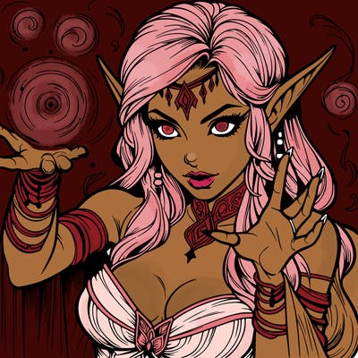 realistic scary beautiful elf sorceress casting spell