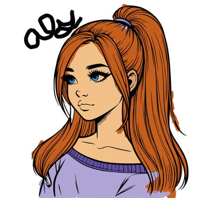 realistic girl with a high ponytail