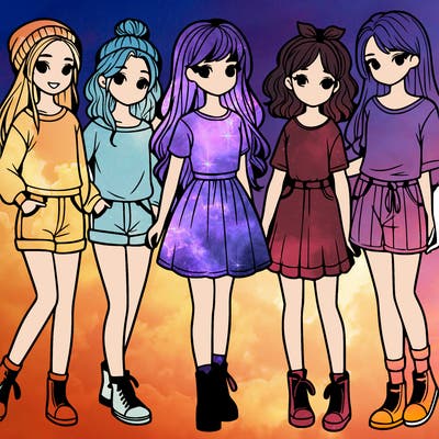 a group of five girls