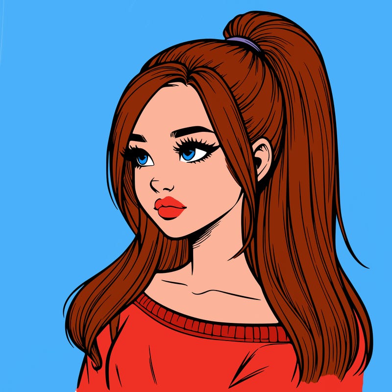 realistic girl with a high ponytail