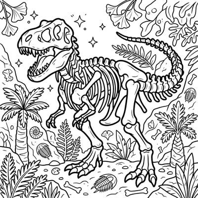 Embark on a thrilling journey to the prehistoric era with this intricate Tyrannosaurus Rex skeleton coloring page. Bring the king of dinosaurs back to life with your vibrant imagination.