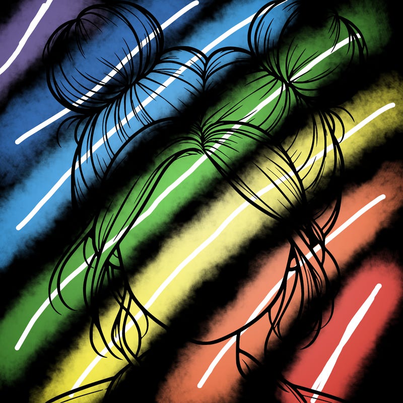 realistic girl with buns on the top of her hair