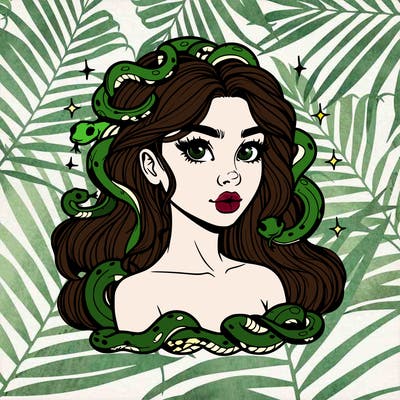 realistic girl with snakes as hair