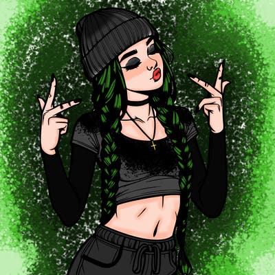 realistic teenage girl with braids and a beanie and crop top doing 🫶🏼