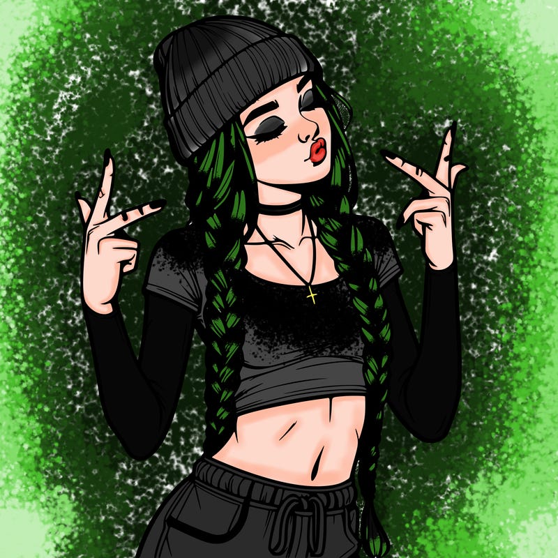 realistic teenage girl with braids and a beanie and crop top doing 🫶🏼