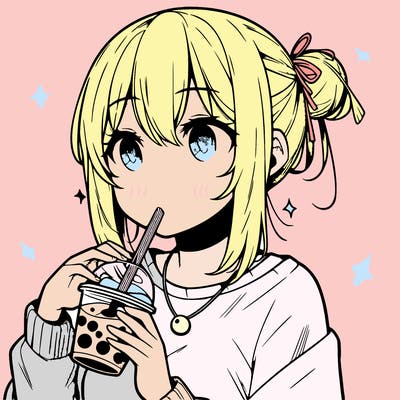 manga character drinking boba