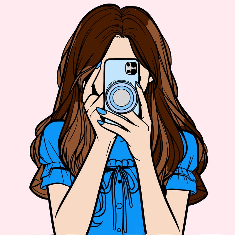 a realistic girl holding her phone taking pictures