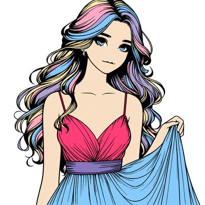 realistic girl in flowy silky prom dress