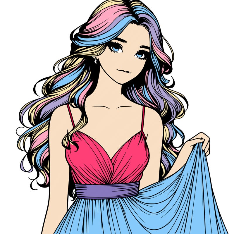 realistic girl in flowy silky prom dress