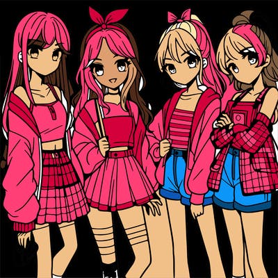 teen manga girls group of 4