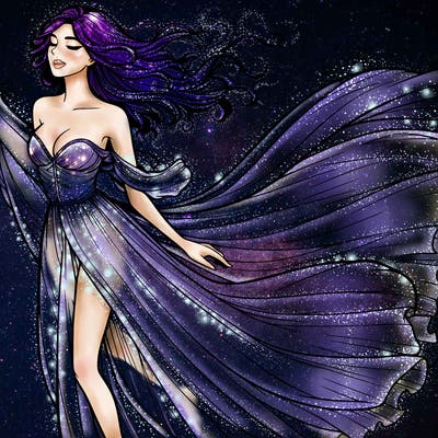 realistic woman in dress flowing the the wind