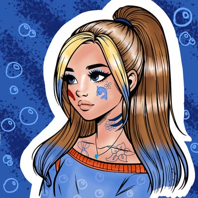 realistic girl with a high ponytail