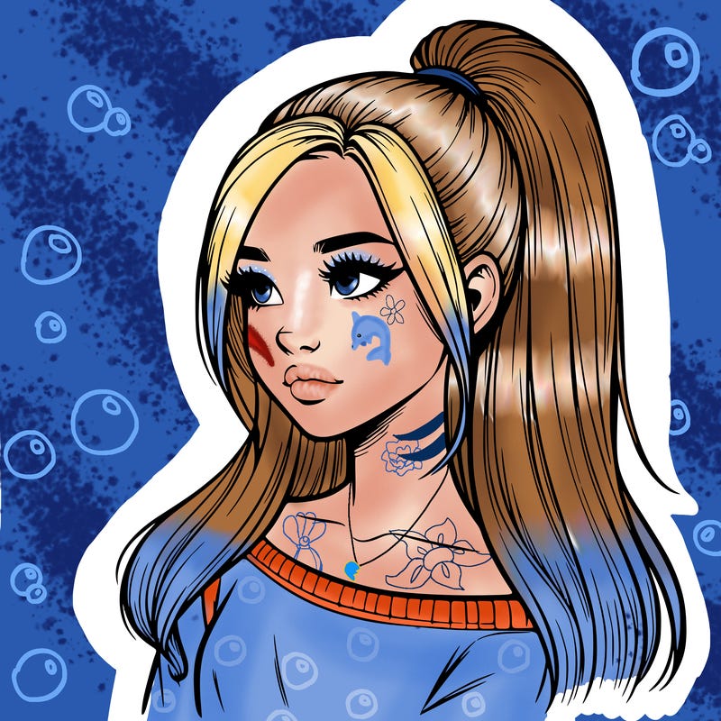 realistic girl with a high ponytail