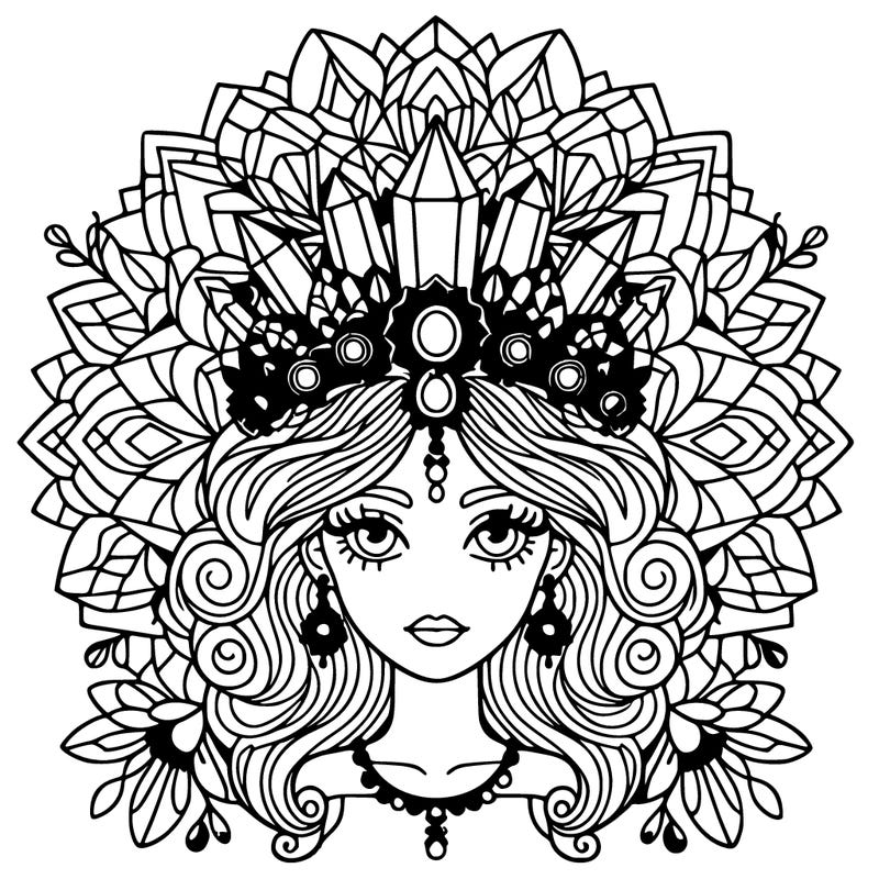 complex woman mandala flower and crystal crown