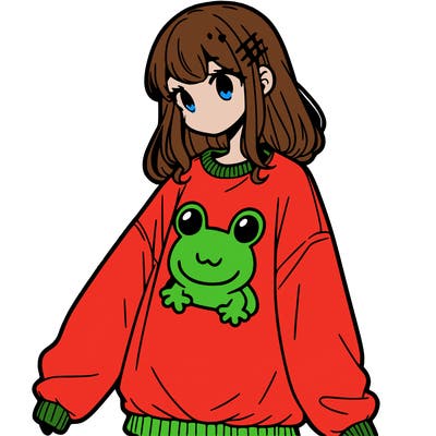 girl wearing frogging sweatshirt