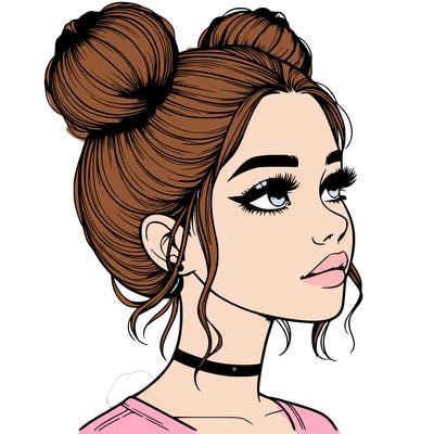realistic girl with buns on the top of her head