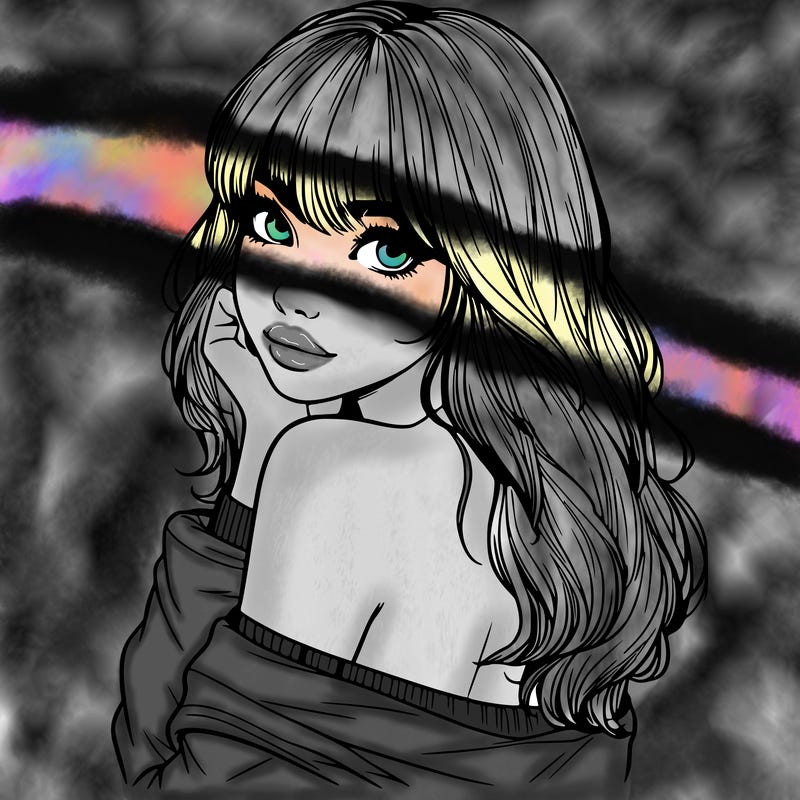 realistic girl with bangs looking over her shoulder