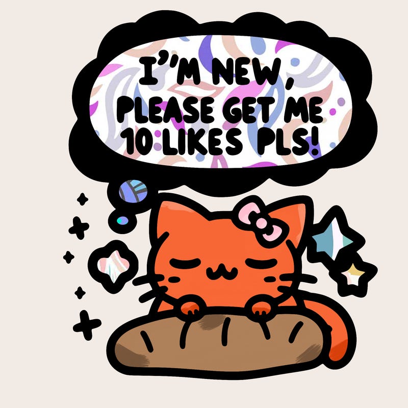 kitty taking a nap dream talking and saying "i'm new, please get me at least 10 likes pls!!"