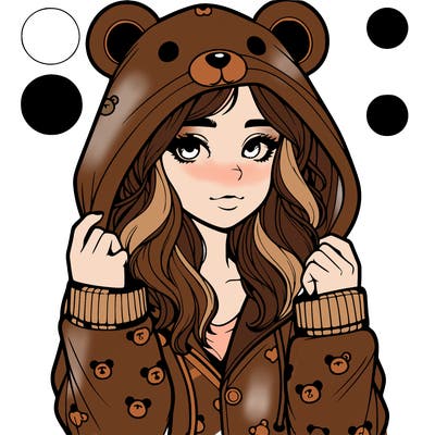 realistic girl in a animal pjs hoodie