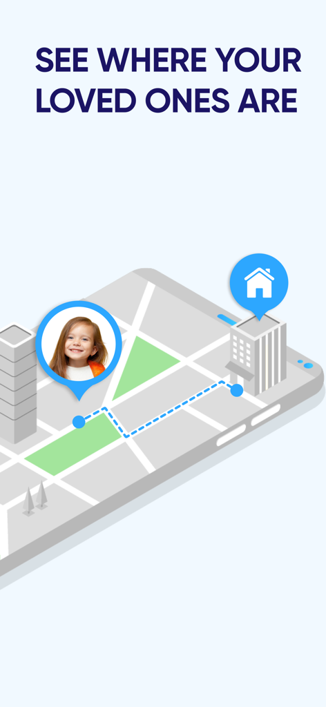 Map showing a child location and movement history in the family locator app