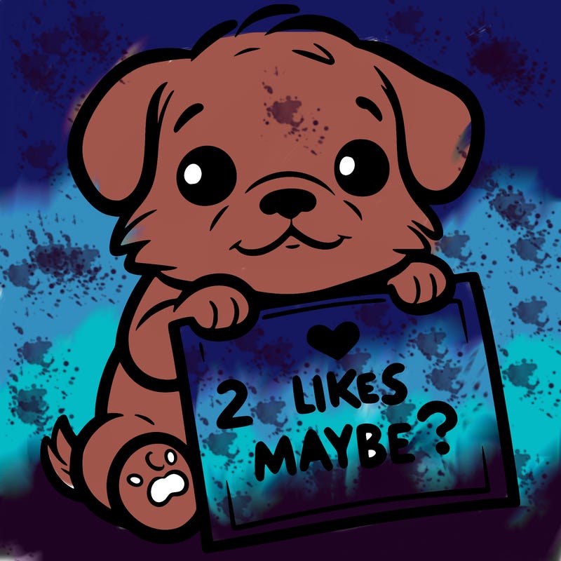 a puppy holding a sign that says 2 likes maybe?