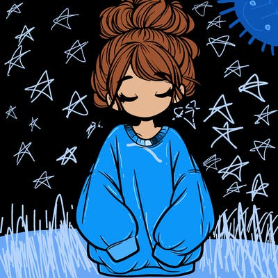 girl with baggy sweatshirt and messy bun