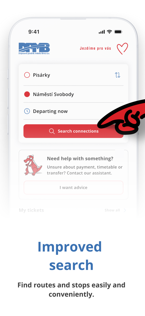 DPMBinfo - DPMBinfo app interface for searching public transport connections in Brno