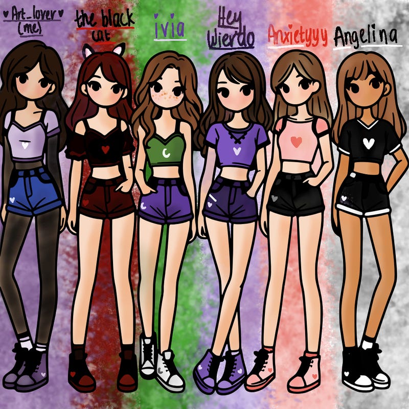 a group of girls wearing crop tops and shorts